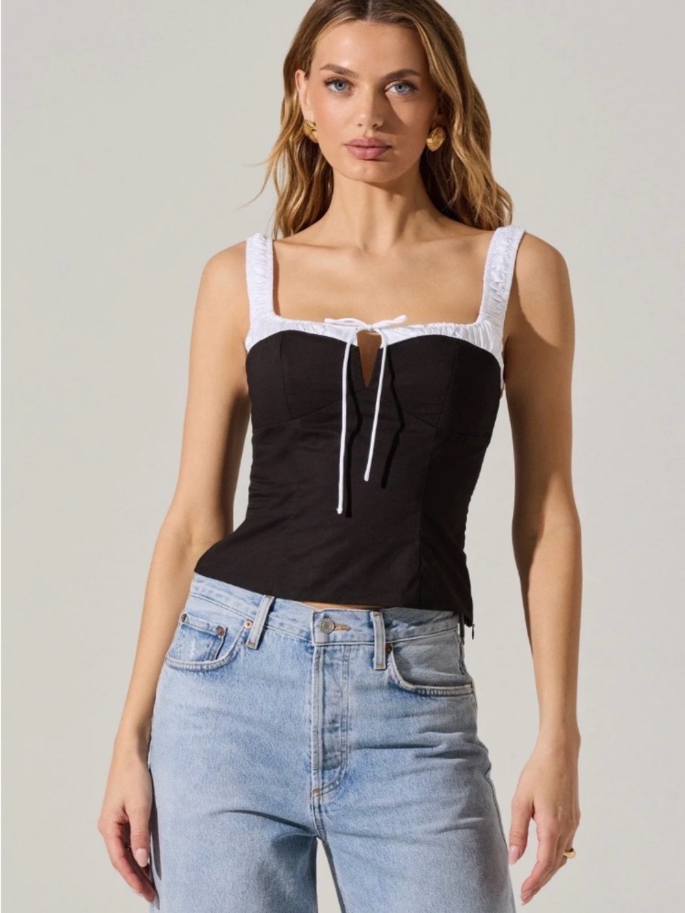 Astr Black Corset-Style Tank with White Trim